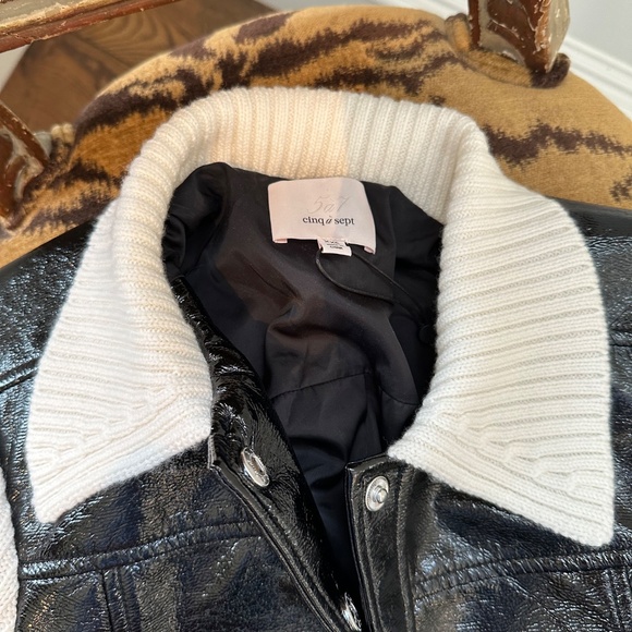 NEW WITH TAGS Cinq a Sept Knit Sleeve Ciara Jacket/XXS/XS Black& ivory - Picture 14 of 16